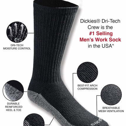 Men'S Dri-Tech Essential Moisture Control Crew Socks, Available in M-XXL (6, 12 Pairs)
