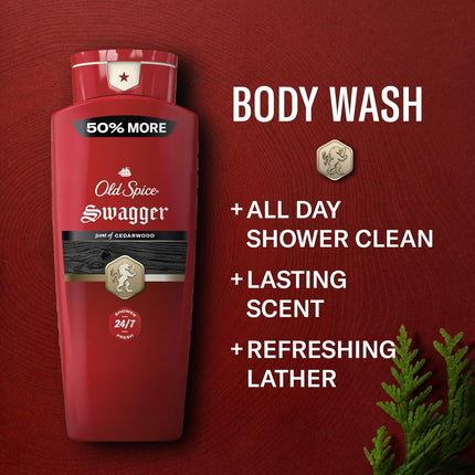Old Spice Swagger Body Wash for Men – Cedarwood Scent 3X Defense Shower Gel 2-Pack