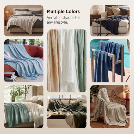 Bedsure 100% Cotton Waffle Weave Blanket Queen Size – Soft Breathable Cooling Summer Blanket, Thick Cozy Bed Blanket for All Seasons, White, 90 x 90 Inches