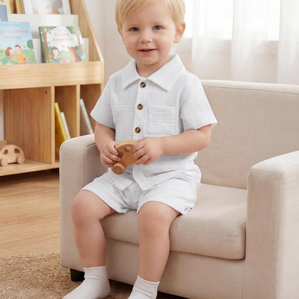 Baby Boy Clothes Baby Boy Outfits Baby Boy Summer Clothes Cotton 2 Piece Set with Button down Shirt and Shorts 0-3T