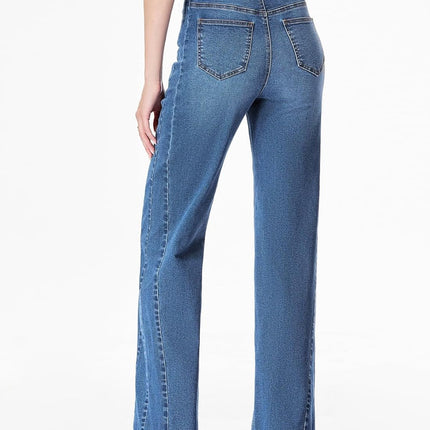 Women'S Wide Leg Jeans High Waisted Stretchy Raw Hem Zimbaplatinum Denim Pants