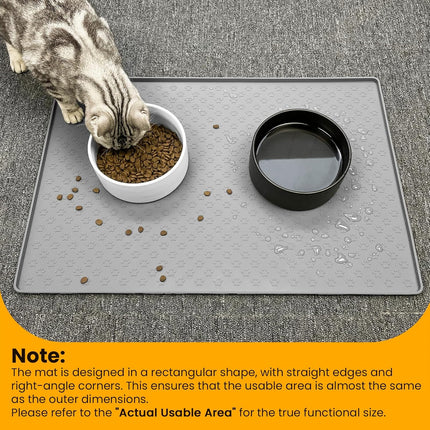 Silicone Pet Placemat for Dogs & Cats – 18" x 12" Waterproof Feeding Mat to Prevent Food & Water Spills (Grey)