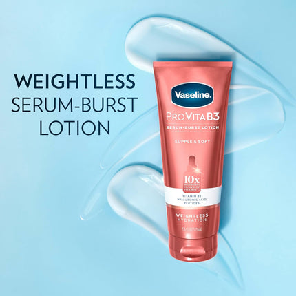 Vaseline Pro Vitab3 Serum Burst Lotion Supple & Soft Healthy, Hydrated Skin, Lightweight 10X Antioxidant Power of Vitamin C with Vitamin B3, Hyaluronic Acid & Peptides, 7.5 Fl Oz