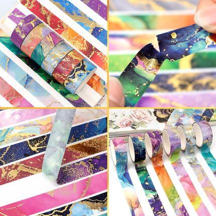 Gold Washi Tape Set - 24 Rolls Metallic Foil Marbling Washi Tape, Decorative Washi Tapes for Junk Journal Supplies, Bullet Journal Supplies, DIY Crafts, Scrapbooking, School Supplies
