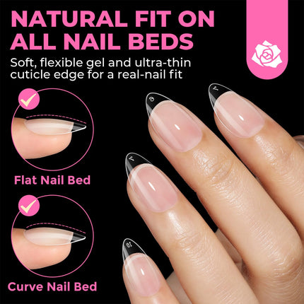 Short Almond Nail Tips: 504PCS Short Fake Nails Soft Press on Gel Nail Tips Pre Shaped Almond Shape Home Nail Extension Full Cover, 12 Sizes Acrylic Gelly Tips