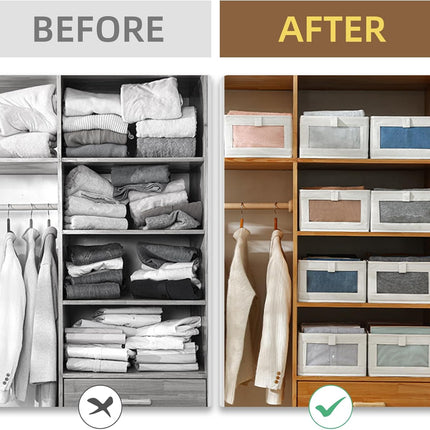 Linen Closet Organizers and Storage, 4 Pack Storage Bins Baskets for Organization Foldable Organizer with Clear Window Organizing Clothing, Jeans, Shelves
