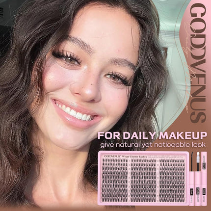 Lash Clusters Kit Wispy Eyelash Clusters Lashes Natural DIY Lash Extension Kit 10-16Mm Cluster Eyelash Extensions Kit 300Pcs C Curl Individual Lashes Cluster Eyelash (No Tweezers)