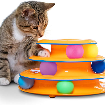 Tower of Tracks Cat Toy – 3-Level Track Tower with 6 Balls, Interactive Cat Toy for Indoor Enrichment