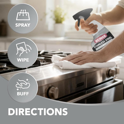 Stainless Steel Cleaner & Polish Kit, 3 Piece - Spray, Wipes & Cloth, Anti-Fingerprint, Removes Grease, Water Spots, Streaks & Residue, Polishing Cleaner Safe for Appliances, Sinks & Grills