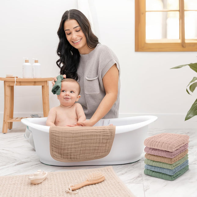 Muslin Baby Washcloths 6 Pack - Soft 6-Layer Cotton Wash Cloths for Sensitive Skin - 10"X10" Large, Gentle, Absorbent Infant Essentials for Newborn and Toddlers - Multicolor