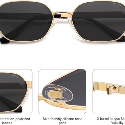 Trendy Polarized Hexagon Sunglasses for Women Men, UV400 Retro Rectangle Shades SJ1238