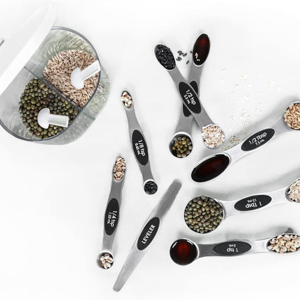 Magnetic Measuring Spoons Set Stainless Steel with Leveler, Stackable Metal Tablespoon Measure Spoon for Baking, Cups and Spoon Set Kitchen Gadgets Apartment Essentials Fits in Spice Jars