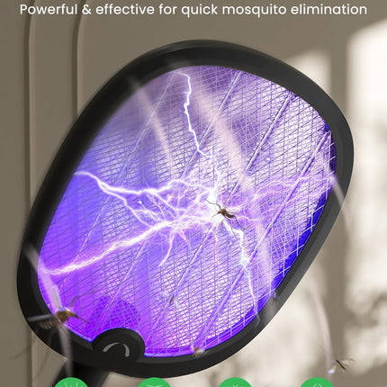 Electric Fly Swatter Foldable Bug Zapper Racket 2 in 1 Mosquito Killer with Purple Attractant Light Rechargeable 1800Mah for Indoor Home Backyard Patio Camping