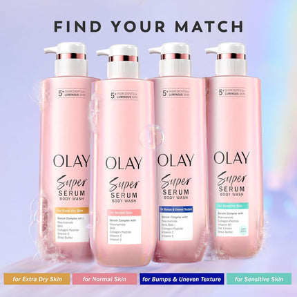 Super Serum Body Wash for Extra Dry Skin, 24Hr Long Lasting Rich Hydration, 5+ Ingredient Complex for Bright, Even, Firm, & Luminous Skin, with Collagen Peptide, Vitamin C & Shea Butter, 20 Fl Oz