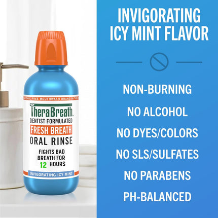 Fresh Breath Mouthwash, Icy Mint Flavor, Alcohol-Free, 16 Fl Oz (Pack of 2)