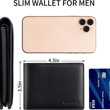 Leather Wallets for Men, Genuine Leather Mens Wallets Bifold Rfid Blocking with 2 ID Windows