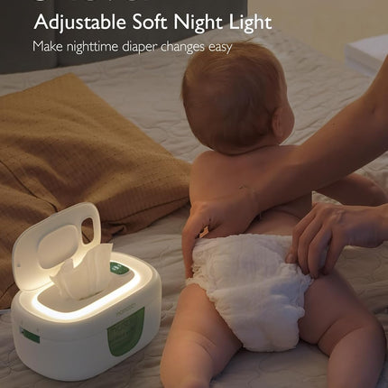Baby Wipe Warmer, Innovative Spring Design, Large Capacity Wipes Dispenser, Fast and Even Heating, 4 Modes of Temperature Heating Control, Diaper Wipe Warmer with Night Light