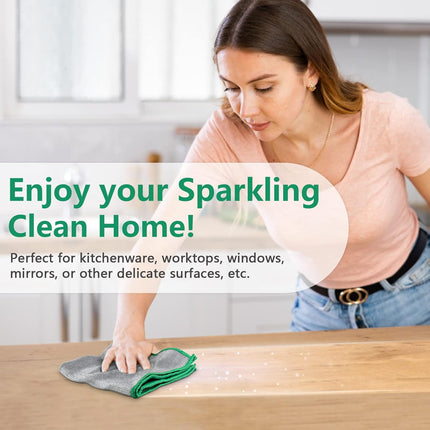 Glass Polishing Cloth Streak Free Miracle Cleaning Cloth Lint Free Microfiber Cleaning Rags for Glasses Kitchen Dish Mirrors Easy Clean, Pack of 6, 12" X 12", Sliver-Green