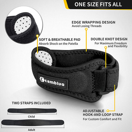 2 Pack Patella Tendon Knee Straps, Knee Brace for Women & Men with Extra Straps, Patella Bands for Pain Relief, Osgood Schlatter, Jumper’S Knee, Tendonitis, Running, Basketball, Volleyball
