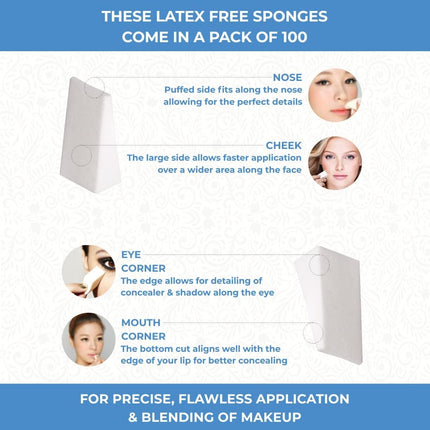 Beauty Wedges, Latex Free Foam Sponges, Makeup Blenders for Powder and Liquid Makeup, 100-Count