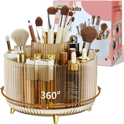 360° Rotate Makeup Brush Holder Organizer, Makeup Organizers Countertop, Makeup Organization and Skincare Storage for Vanity, Desktop, Bathroom (White)