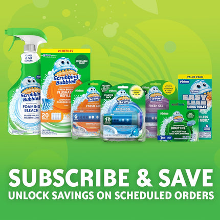 Scrubbing Bubbles Fresh Gel Toilet Bowl Cleaning Stamps, Helps Keep Toilet Clean and Helps Prevent Limescale & Rings, Rainshower Scent, 1 Dispenser with 6 Fresh Gel Stamps