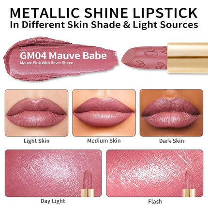 Matte Mauve Pink Lipstick with Glow Metallic Finish - Vegan Lipstick for Women, Creamy Texture, Hydrating Clean Beauty Formula, High-End Magnetic Hook Design, GM04 Mauve Babe