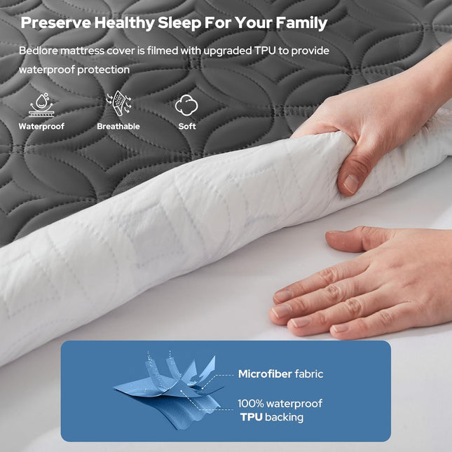 Waterproof Mattress Protector, Queen Size Mattress Pad Noiseless with Deep Pocket 6"-18" Depth, Soft Breathable Dirt-Proof Bed Mattress Cover Washable for Home, Bedroom, Hotel (Gray)