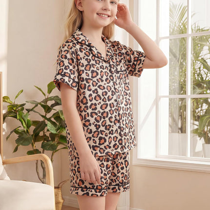 Girls Pajamas 2 Piece Summer Soft Silk Satin Short Sleeve Pajama Set Cute Pjs Sleepwear for Kids Size 6-16 Years