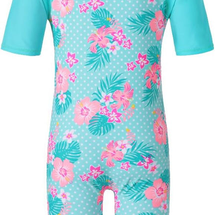 Short Sleeve Girls Swimsuits UV 50+ One Pieces Zipper 2-14Y | from Beach Vacations and Pool Parties to Cruises and Water Parks, This Colorful Floral Swimsuit Is Her Summer Favorite