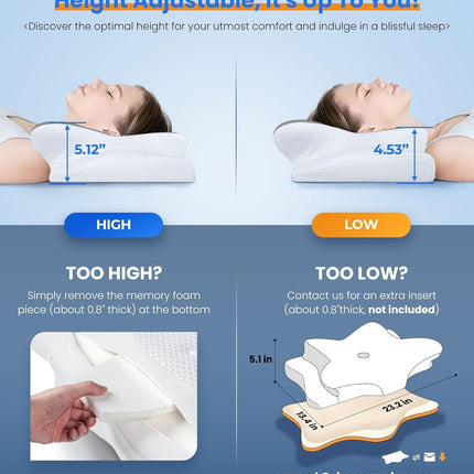 Ultra Pain Relief Cooling Pillow for Neck Support, Adjustable Cervical Pillow Cozy Sleeping, Odorless Ergonomic Contour Memory Foam Pillows, Orthopedic Bed Pillow for Side Back Stomach Sleeper