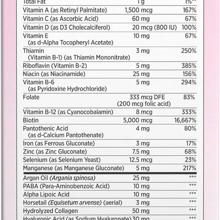 Advanced Hair, Skin & Nails, Argan-Infused Vitamin Supplement with Biotin and Hyaluronic Acid, 150 Rapid Release Softgels, 50 Total Servings