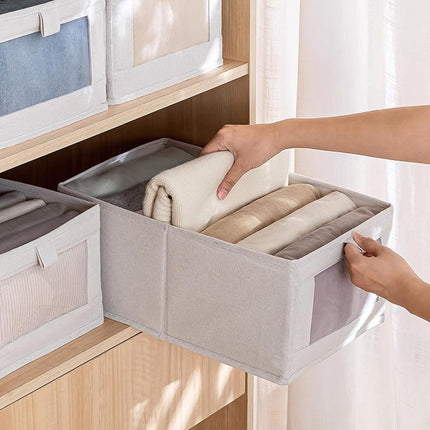 Linen Closet Organizers and Storage, 4 Pack Storage Bins Baskets for Organization Foldable Organizer with Clear Window Organizing Clothing, Jeans, Shelves