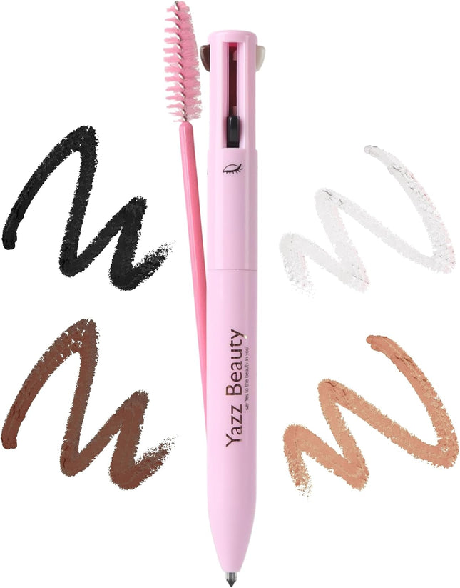 - 4 in 1 Makeup Touch up Pen with Nude Lip Liner, Black Eyeliner, Medium Brown Eyebrow Pencil, and Radiant White Matte Highlighter, Compact Beauty Pen, Smudge Proof, Vegan, Cruelty-Free