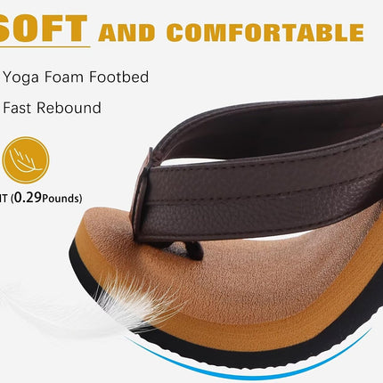 Men'S Yoga Mat Leather Flip Flops with Arch Support Comfortable Cushion Walking Thong Sandals Slip on Indoor Outdoor