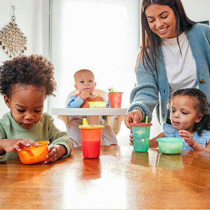 Take & Toss Straw Cups - Spill-Proof Kids Cups with Snap-On Lids and Straws - Portable and Dishwasher Safe Party Pack - Rainbow - 10 Oz - 20 Count - Ages 18 Months and Up
