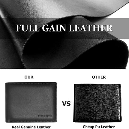 Leather Wallets for Men, Genuine Leather Mens Wallets Bifold Rfid Blocking with 2 ID Windows