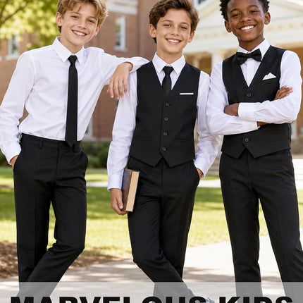 Boys' 6-Piece Formal Slim Fit Suit Vest Set Adjustable Waist