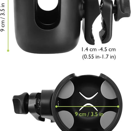 Stroller Cup Holder with Phone Holder, Bike Cup Holder, Universal Cup Holder for Uppababy Nuna Doona Strollers, 2-In-1 Cup Holder for Walker, Wheelchair, Scooter