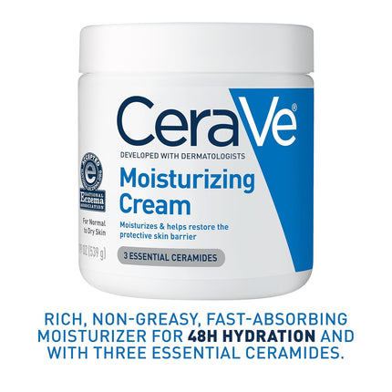 Moisturizing Cream, Body and Face Moisturizer for Dry Skin, Body Cream with Hyaluronic Acid and Ceramides, Daily Moisturizer, Oil-Free, Fragrance Free, Non-Comedogenic, 19 Ounce