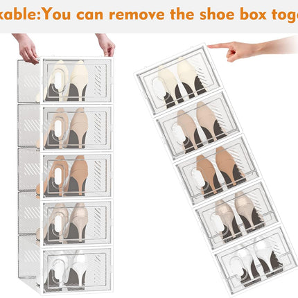 Shoe Storage, 12 Pack Shoe Organizer for Closet, Shoe Boxes Clear Plastic Stackable Shoe Containers with Lids for Size 10