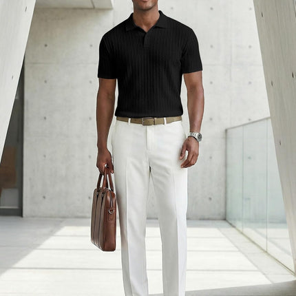 Mens Casual Polo Shirt Summer Short Sleeve Vacation Button Beach Knit Stretchy Golf Shirts