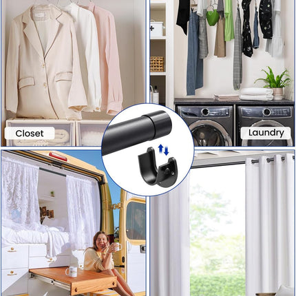 Closet Rods for Hanging Clothes, 17 to 84 Inches Stepless Adjustable Metal Closet Rod, 1.3 Inches Heavy Duty Clothes Hanging Rod for Closet Wardrobes Laundry RV, Black