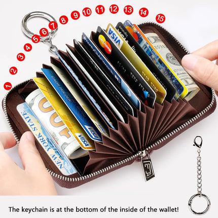 Zipper Wallet Women, RFID Blocking Credit Card Wallet, Business Card Holder, Compact Size Keychain Wallet