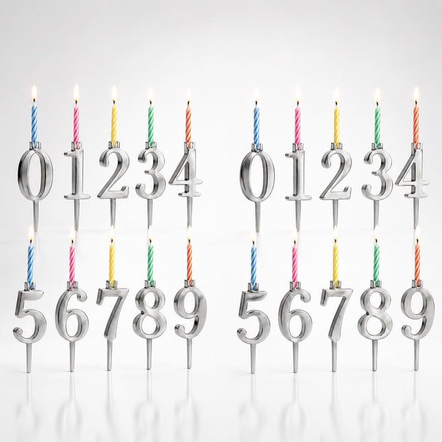20 PCS Number Candle Holders – Reusable Metal Stands for Cakes