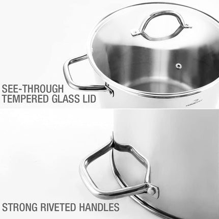 Commercial Grade LARGE STOCK POT 20 Quart with Lid - Nickel Free Stainless Steel Cookware - Healthy Polished Stockpots - Heavy Duty Induction Soup Pot