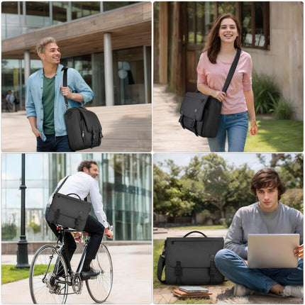 Messenger Bag for Men, Briefcases Lightweight Men'S Laptop Bag 15.6 Inch Water Resistant Crossbody School Satchel Bags Computer Work Office Bag with Shoulder Strap, Black