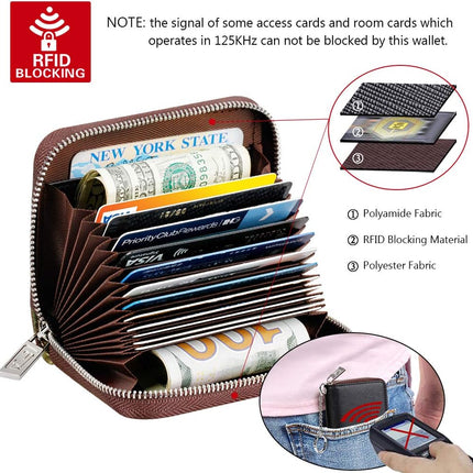 Zipper Wallet Women, RFID Blocking Credit Card Wallet, Business Card Holder, Compact Size Keychain Wallet