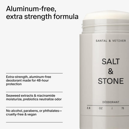 Aluminum Free Deodorant | Extra Strength 48 Hour Protection for Women & Men | Made with Seaweed Extracts, Niacinamide & Prebiotics | Santal & Vetiver