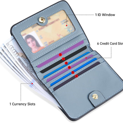 Women’S Small Slim Leather Wallet with RFID Protection, Compact Bifold Mini Purse with Clear ID Window